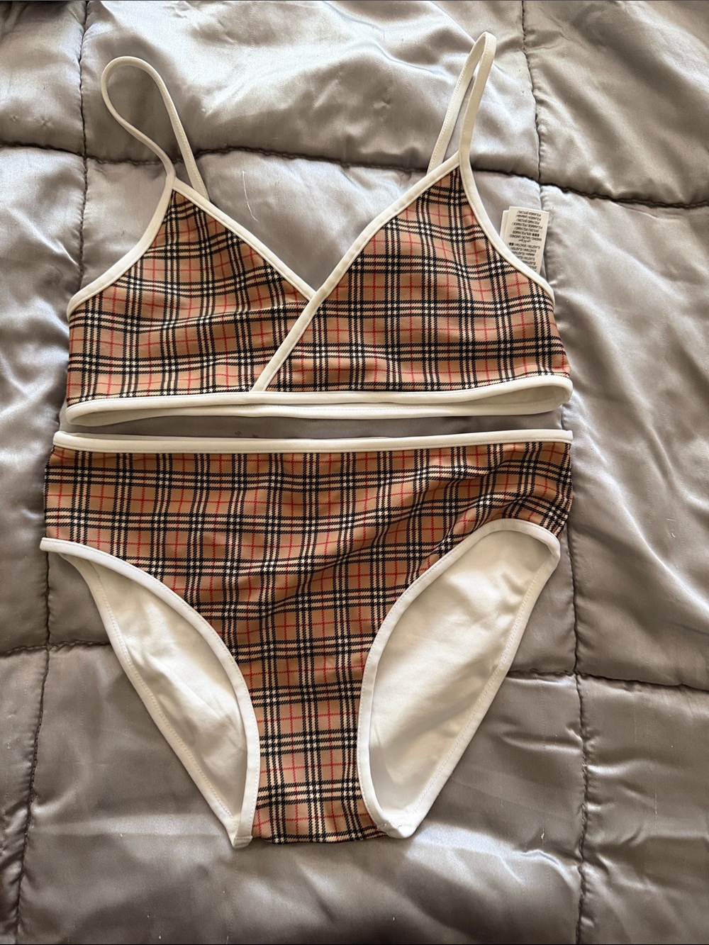 Girls original Burberry Two-Piece One-Piece Swimsuit - Tan/White